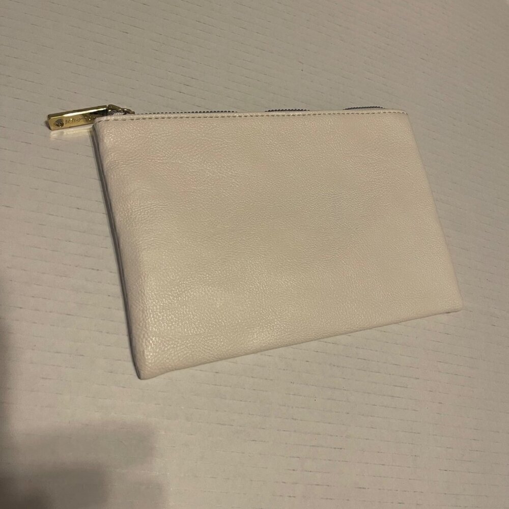 Betsy Johnson White Faux Leather Makeup Bag with Gold Zipper